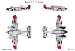 Tweede kleurenschema Beechcraft C45J Navigator van de Marine Luchtvaartdienst