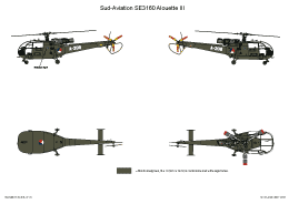 Schema 4:Sud-Aviation Alouette III<br />Identiek aan het derde schema, met witte vlakken. Gevoerd tijdens detachering in Turkije in verband met de (eerste) Golf-oorlog