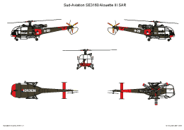 SAR Scheme 1: Sud-Aviation Alouette III: SAR.<br />RAL 6014 with day-glo areas and a Flintstones marking on the nose